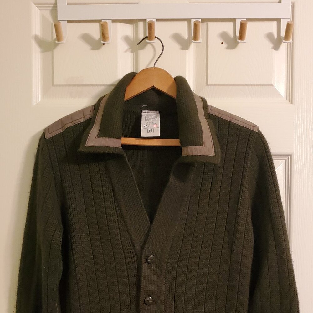 St. Michael Ribbed Knit Cardigan w/ Suede Trim Made in UK, Euro 48 / Chest 38"